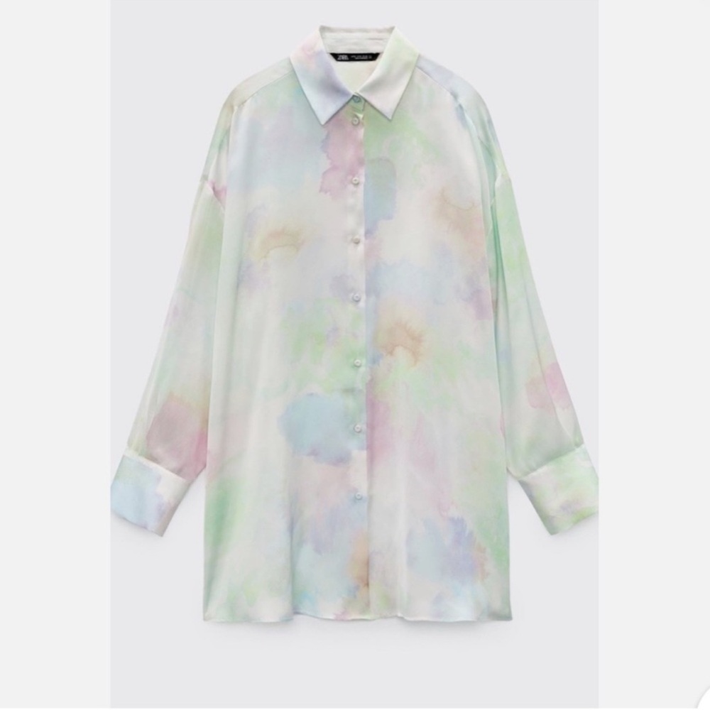 Zara Tie Dye Pastel Oversized Button Down Blouse Silk Satin
Effect Small